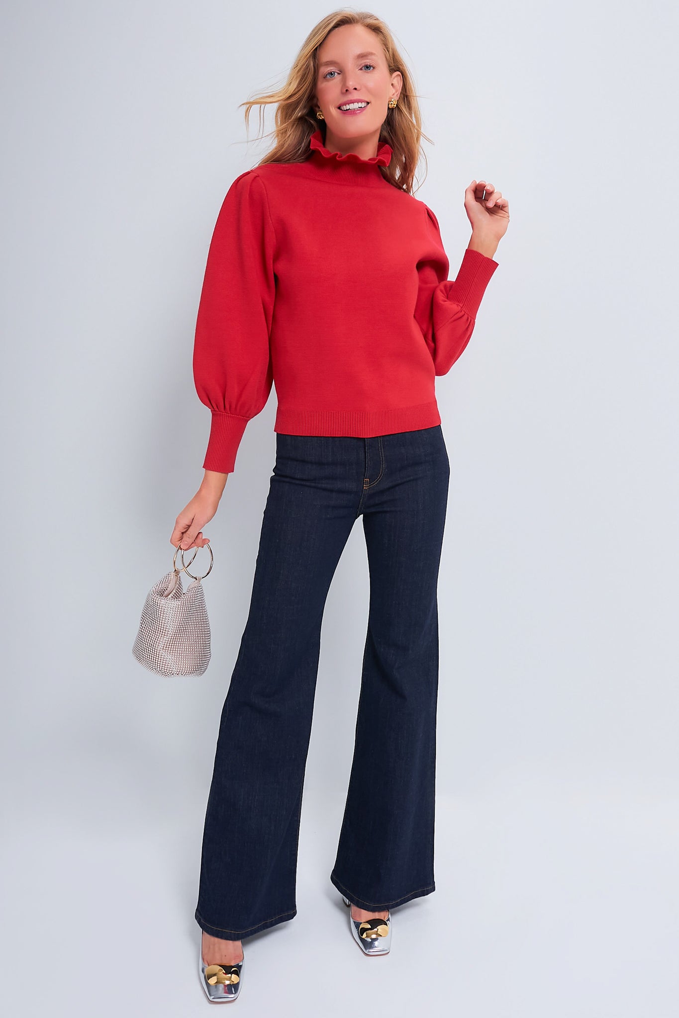 Red Ruffle Collar Raley Sweater-Beilave