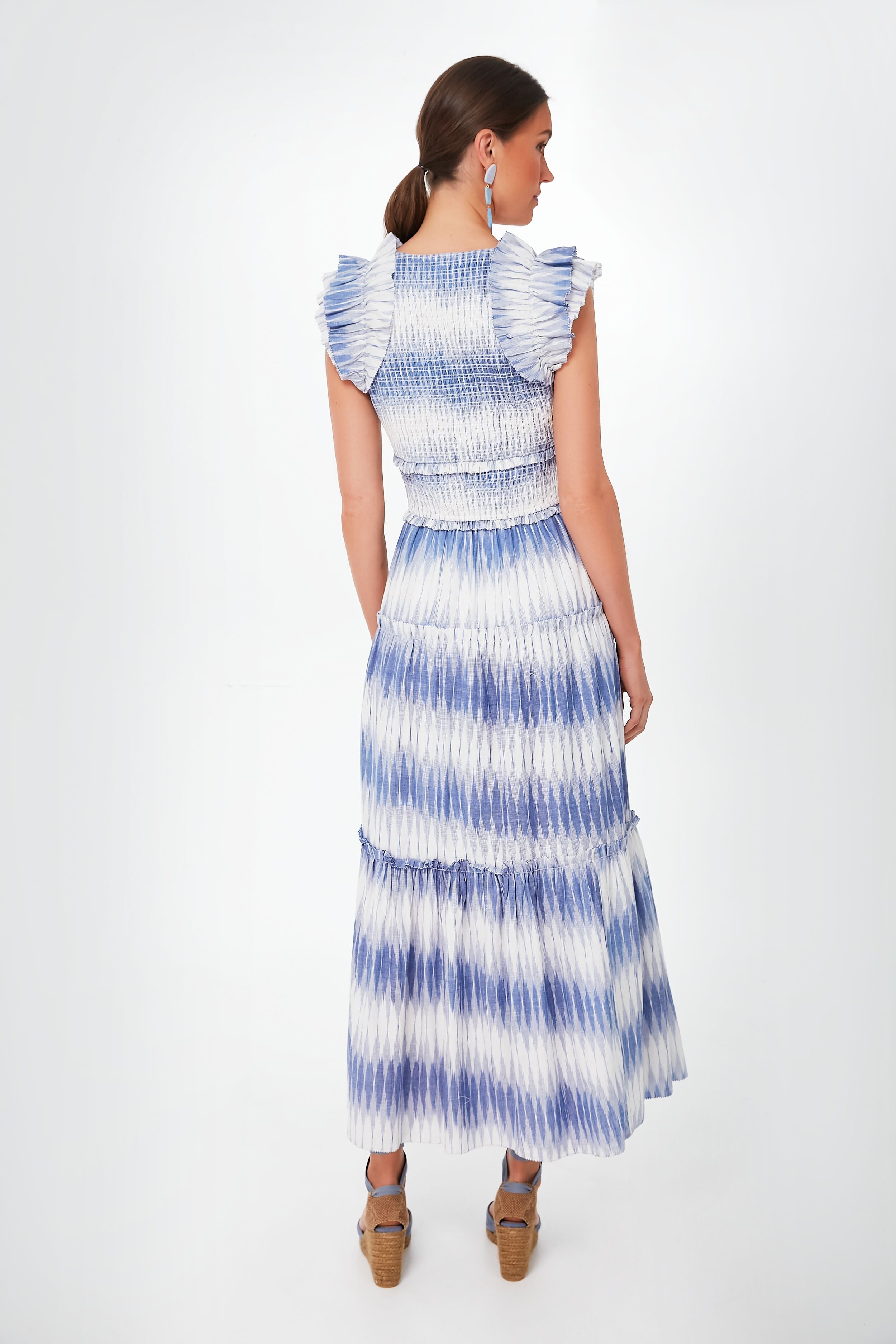Creme and Blue Kalin Maxi Dress-Beilave