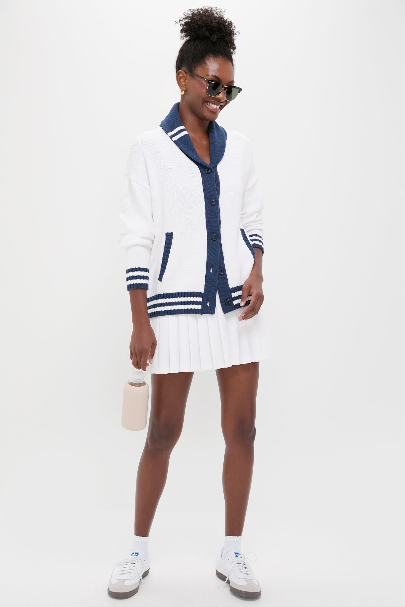 White and Navy Varsity Freya Cardigan-Beilave