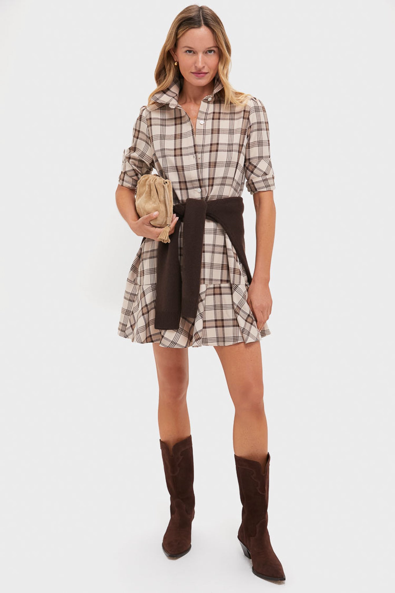 Brown Plaid Callahan Shirt Dress-Beilave