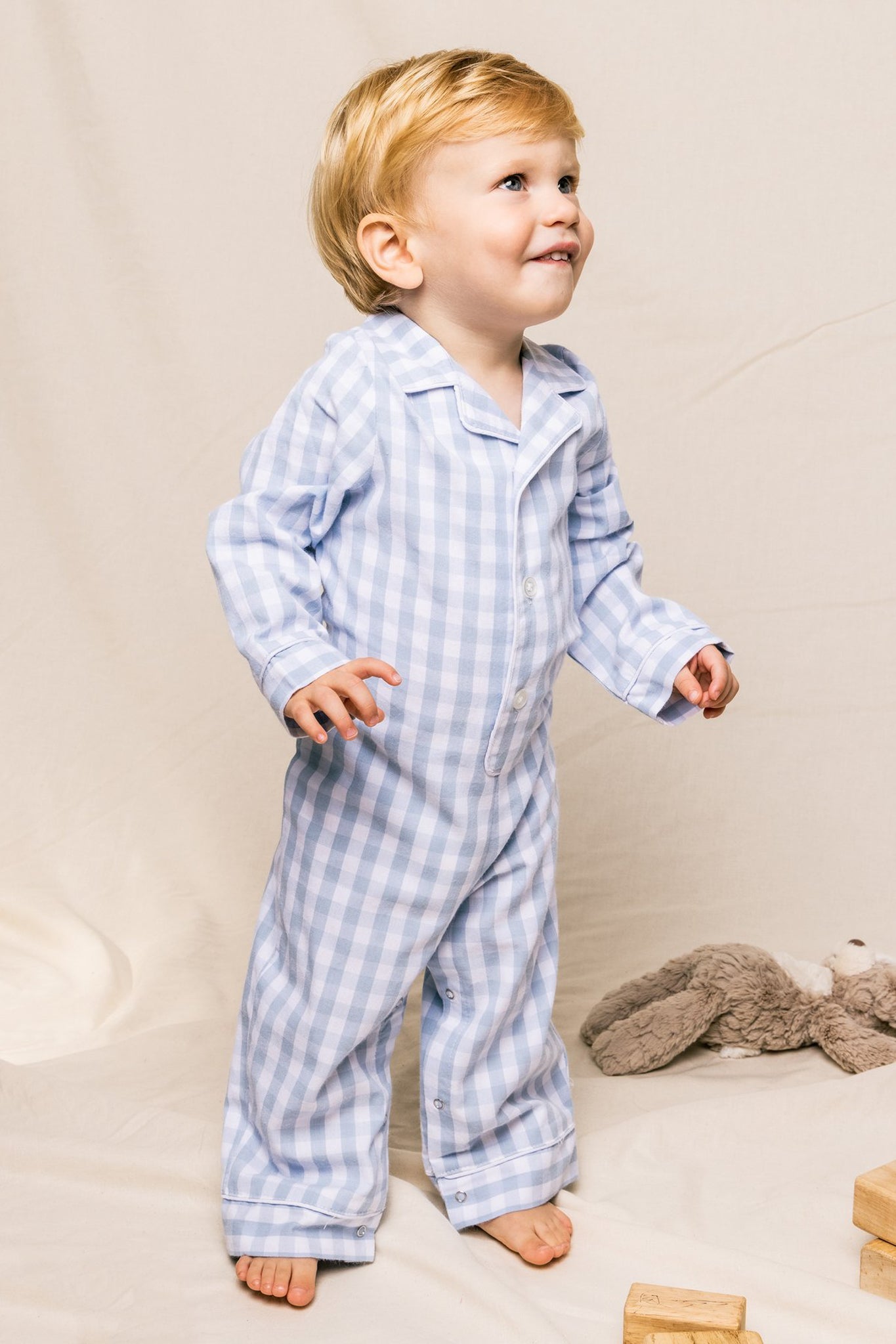 Infant Light Blue Gingham Romper-Beilave