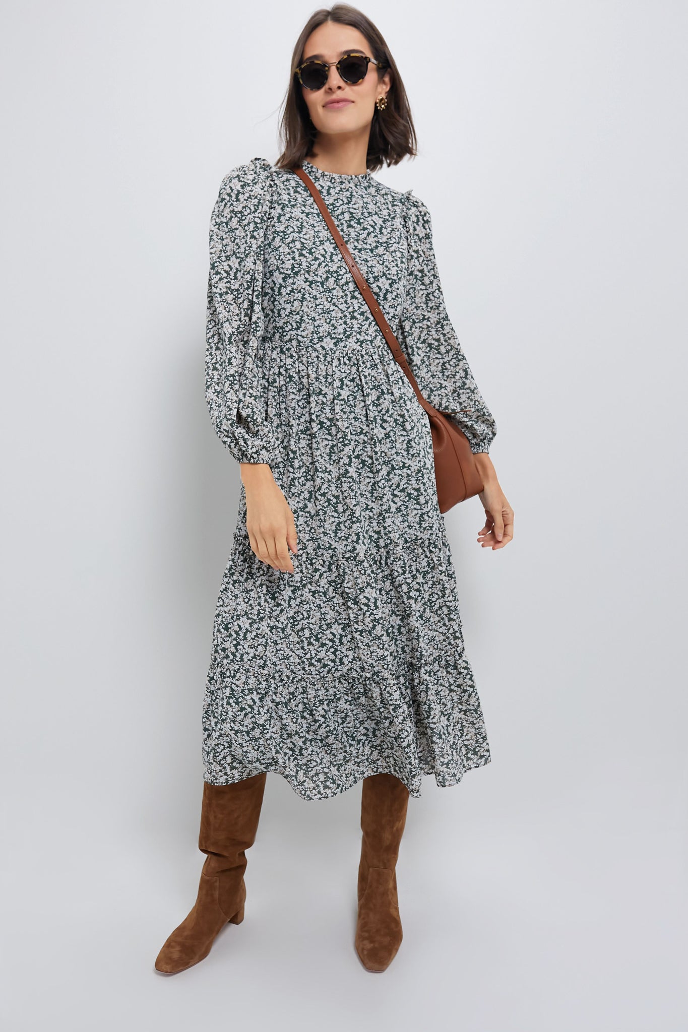 Green Floral Jesse Midi Dress-Beilave