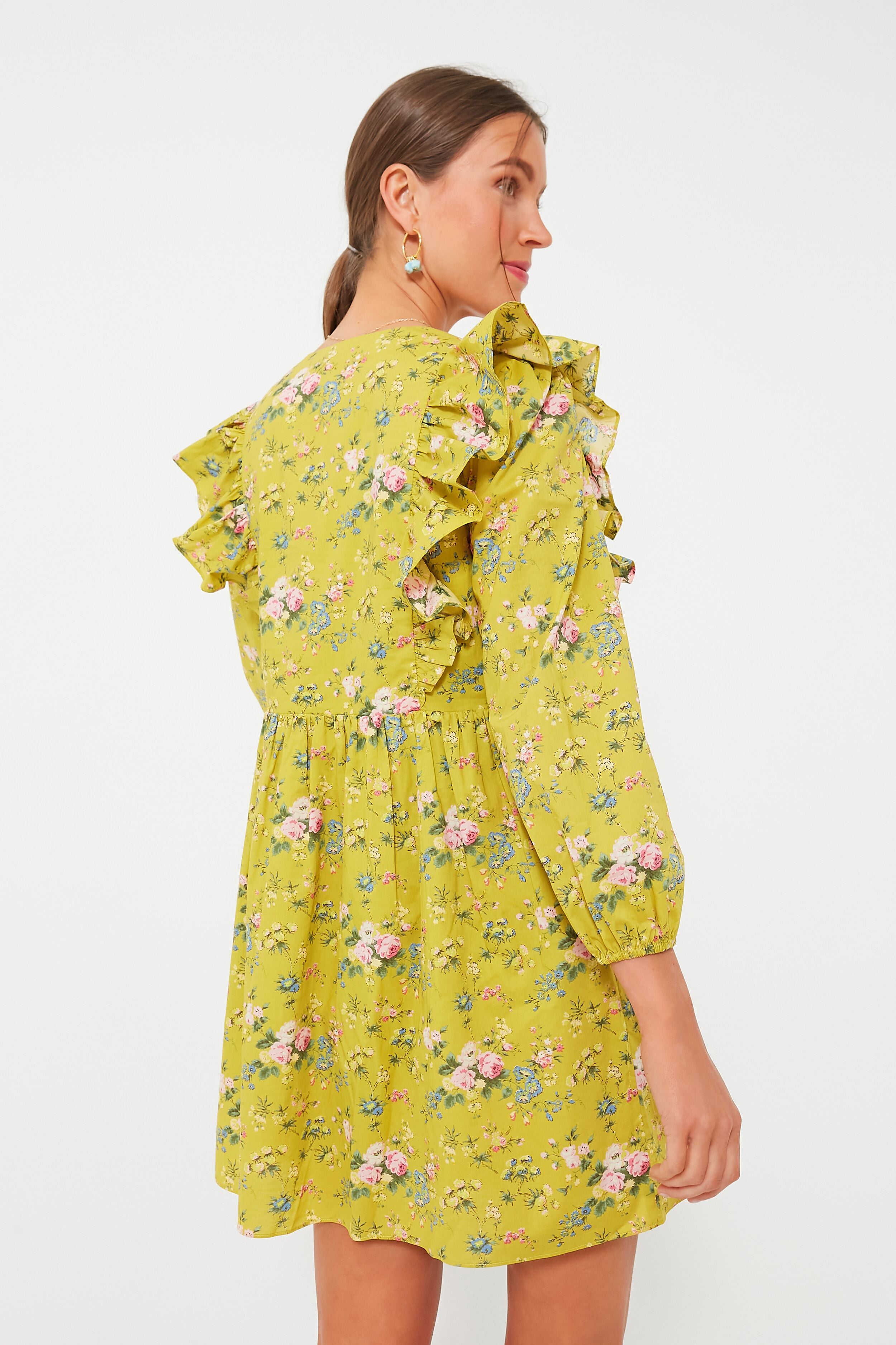 Green Floral Ruffle Reese Mini Dress-Beilave