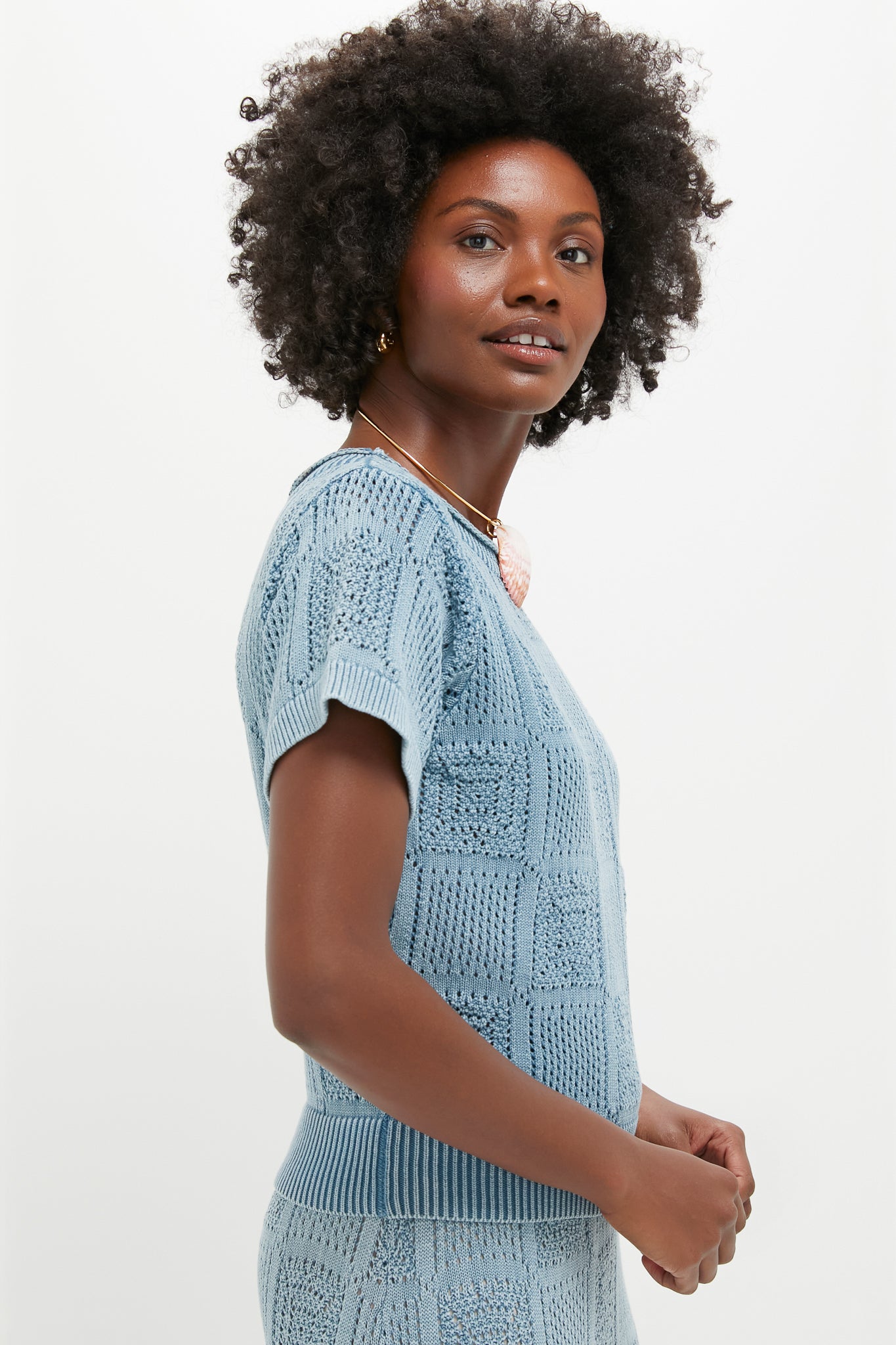 Indigo Pointelle Porter Top-Beilave