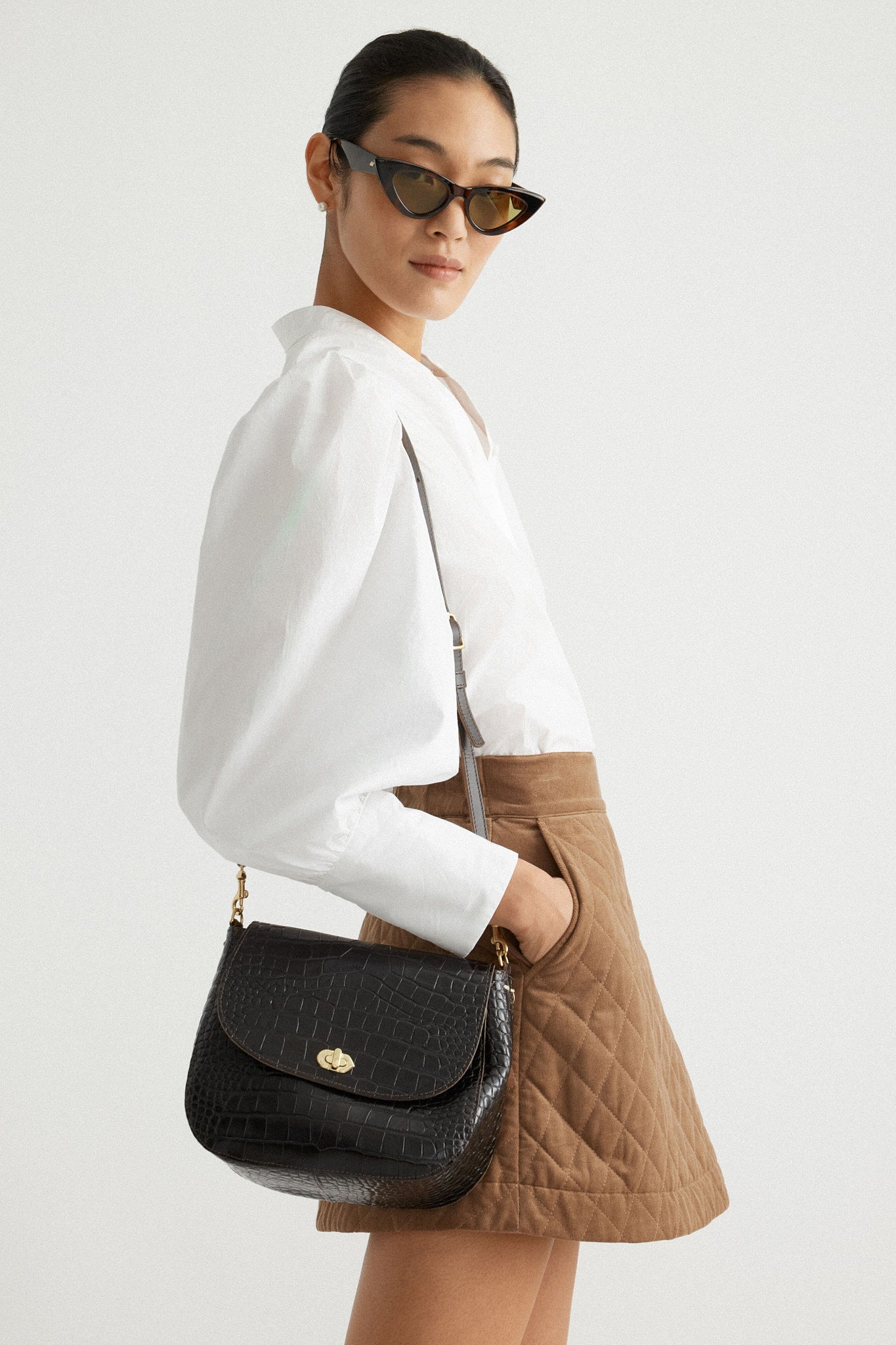 Brown Quilted Corduroy Marlene Mini Skirt-Beilave