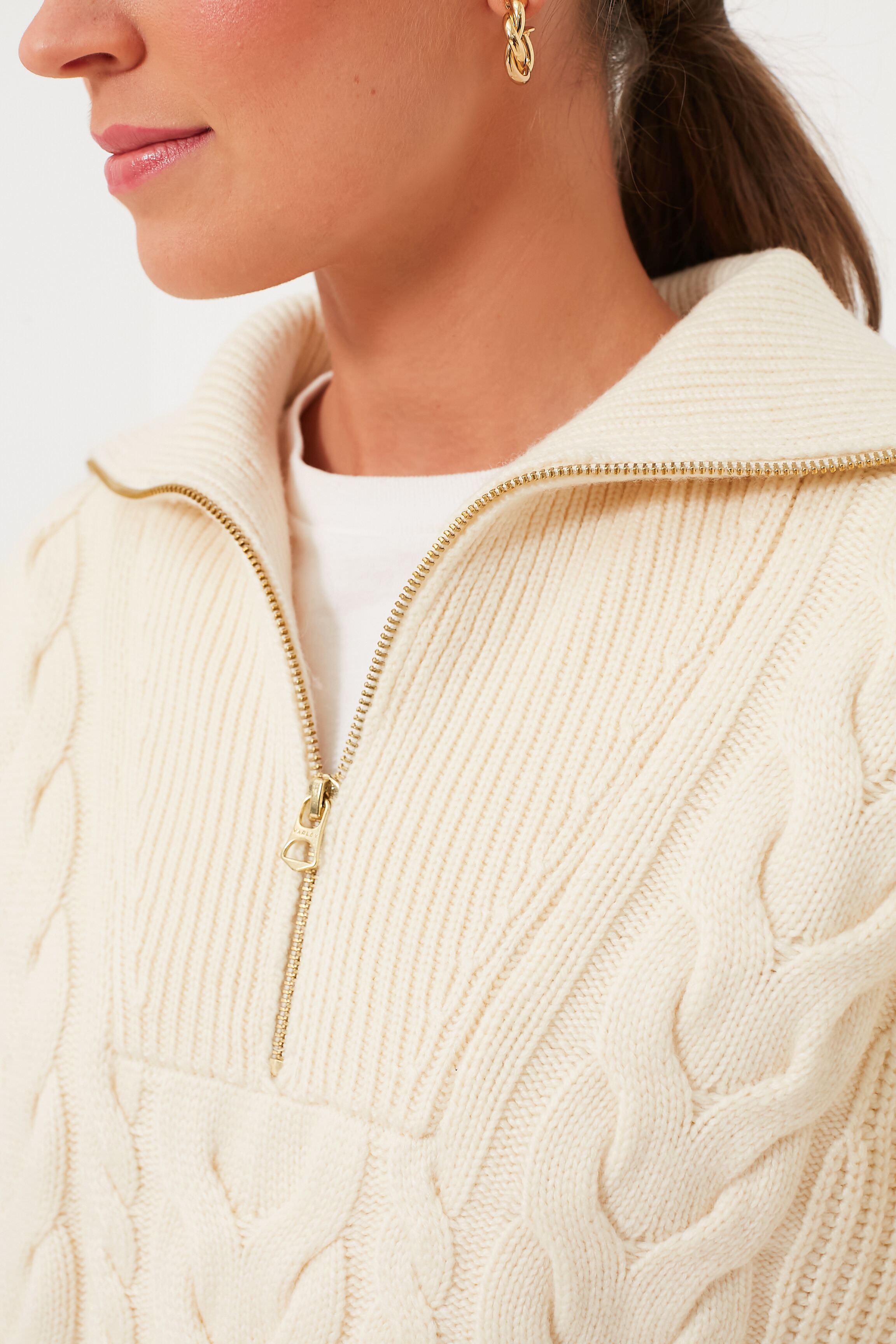 Winter White Daria Half Zip Cable Knit-Beilave
