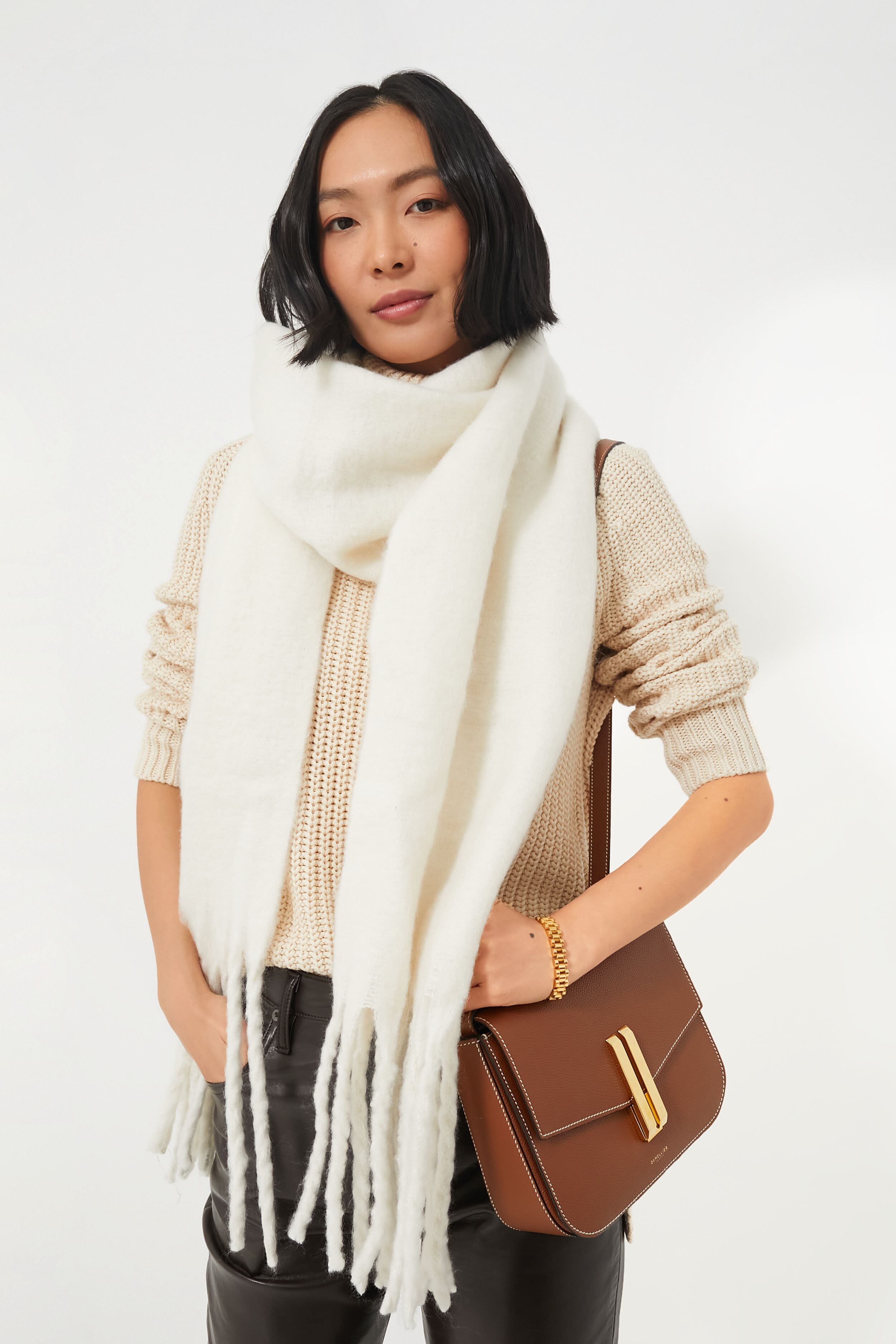 Winter White Chic Solid Scarf-Beilave