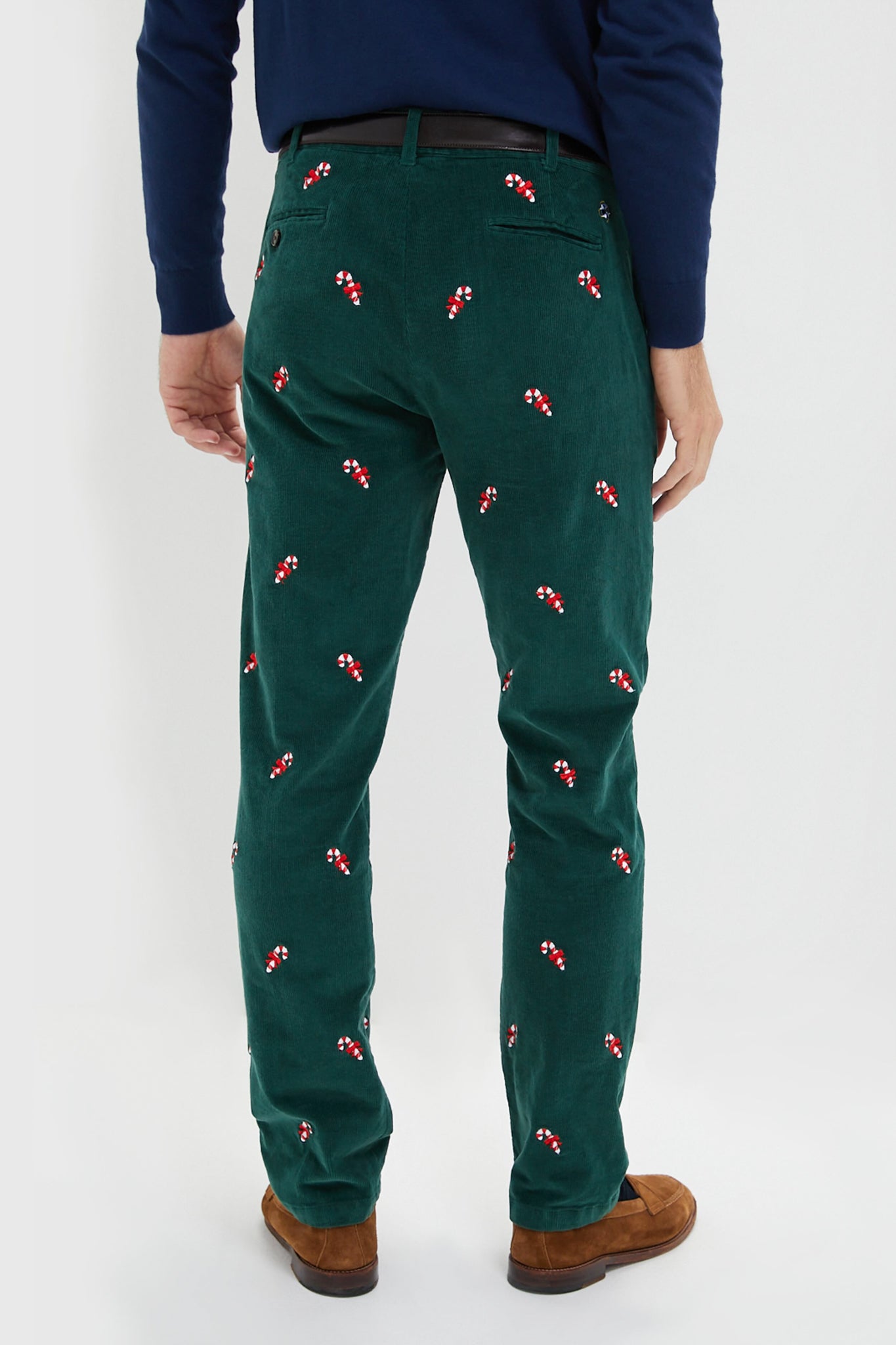 Hunter Green Candy Cane Embroidered Corduroy Pants (32" Inseam)-Beilave