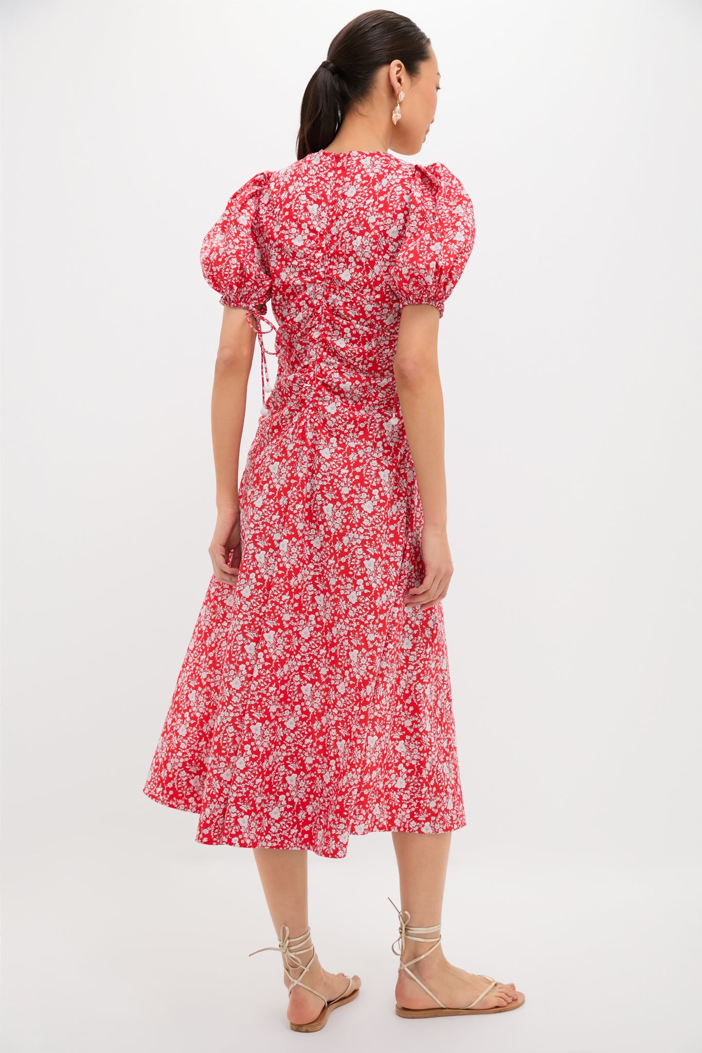 Red Lucille Liberty Print Short Sleeve Midi Dress-Beilave