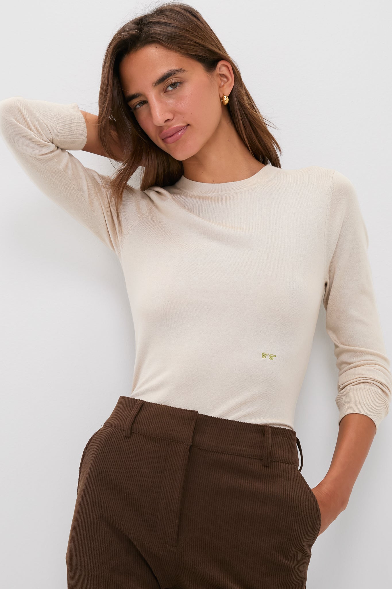 Sandstone Cashmere Silk Long Sleeve Katie Tee-Beilave