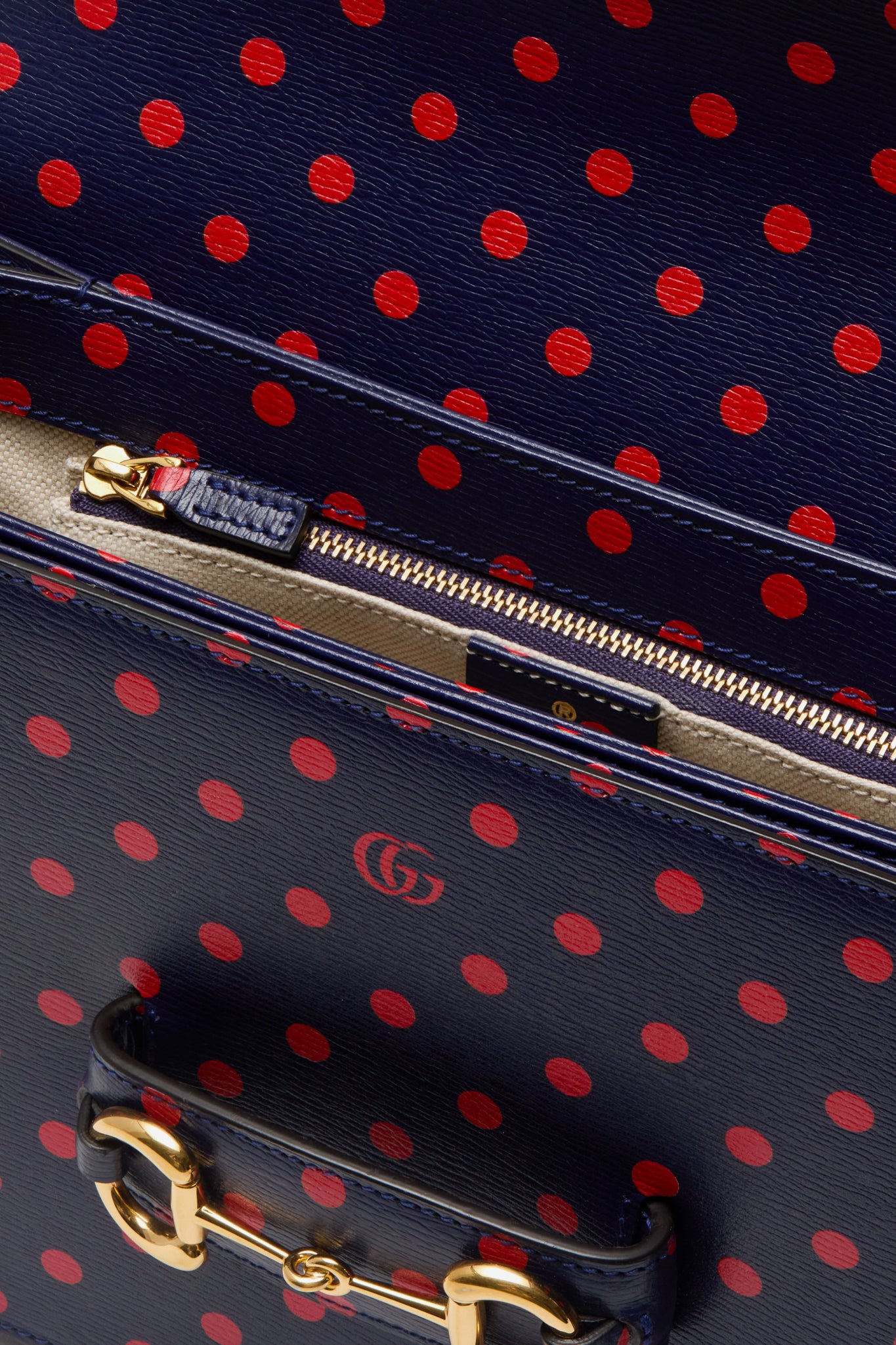 Gucci Blue Horsebit Polka Dot And Blue Leather Shoulder Bag-Beilave