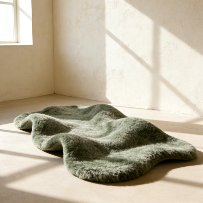 Forest Green Fuzzy Area Rugs (5 Pieces)