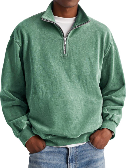 Men's Fashion Retro Stand Collar Zipper Hole Sweatshirt