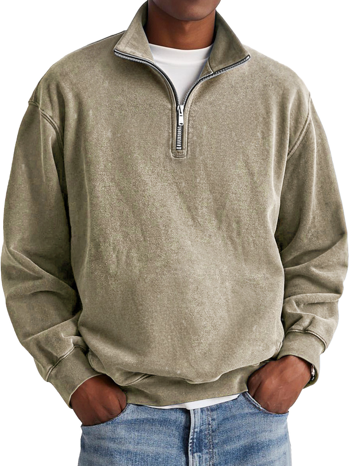 Men's Fashion Retro Stand Collar Zipper Hole Sweatshirt