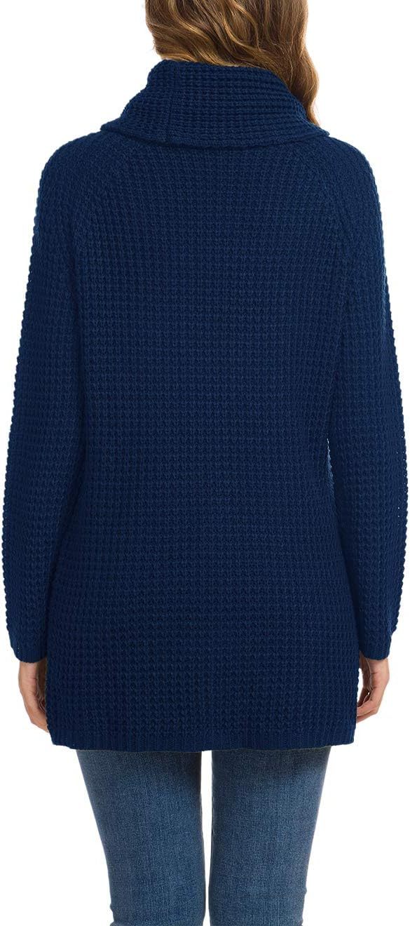 Women's Chunky Turtleneck Long Sleeve Asymmetric Hem Loose Knit Pullover Sweaters