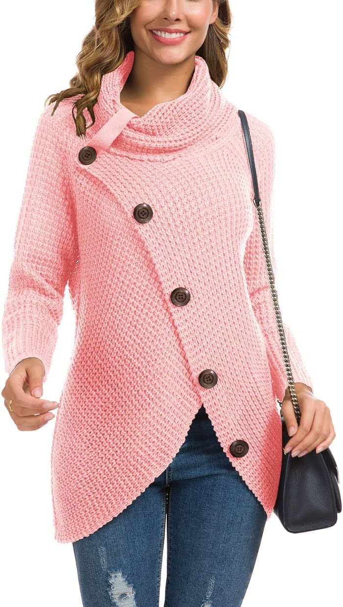 Women's Chunky Turtleneck Long Sleeve Asymmetric Hem Loose Knit Pullover Sweaters