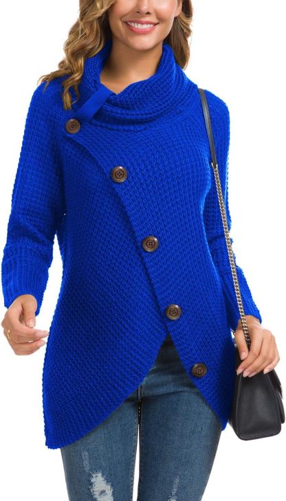 Women's Chunky Turtleneck Long Sleeve Asymmetric Hem Loose Knit Pullover Sweaters