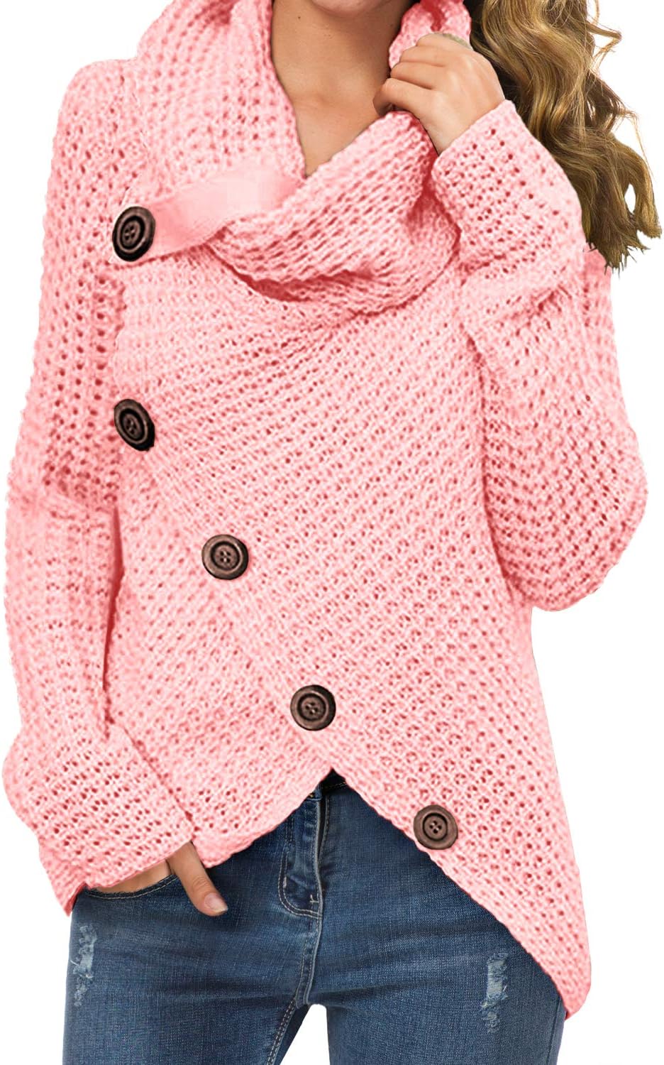 Women's Chunky Turtleneck Long Sleeve Asymmetric Hem Loose Knit Pullover Sweaters