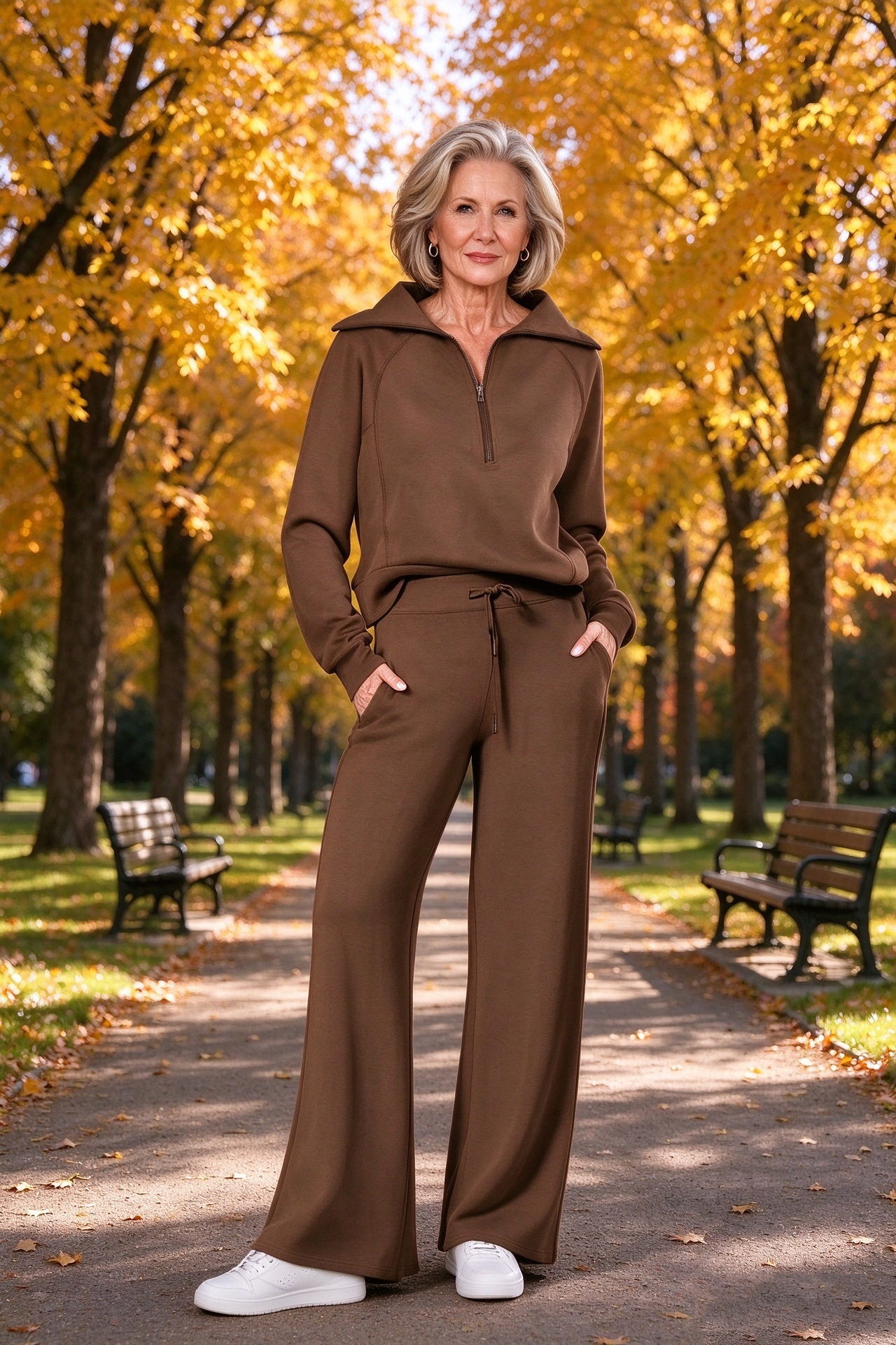 Women’s Soft Ribbed Two-Piece Lounge Set – Relaxed Long-Sleeve Top & Matching Pants