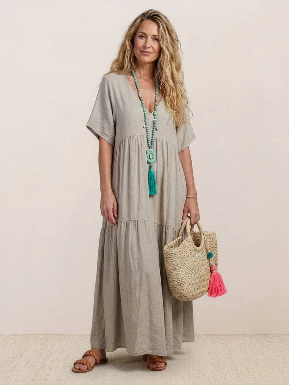 ⏳Time-Limited Special⏰Women's Casual Long Dress – V-Neck, Loose, Flowy 🌾