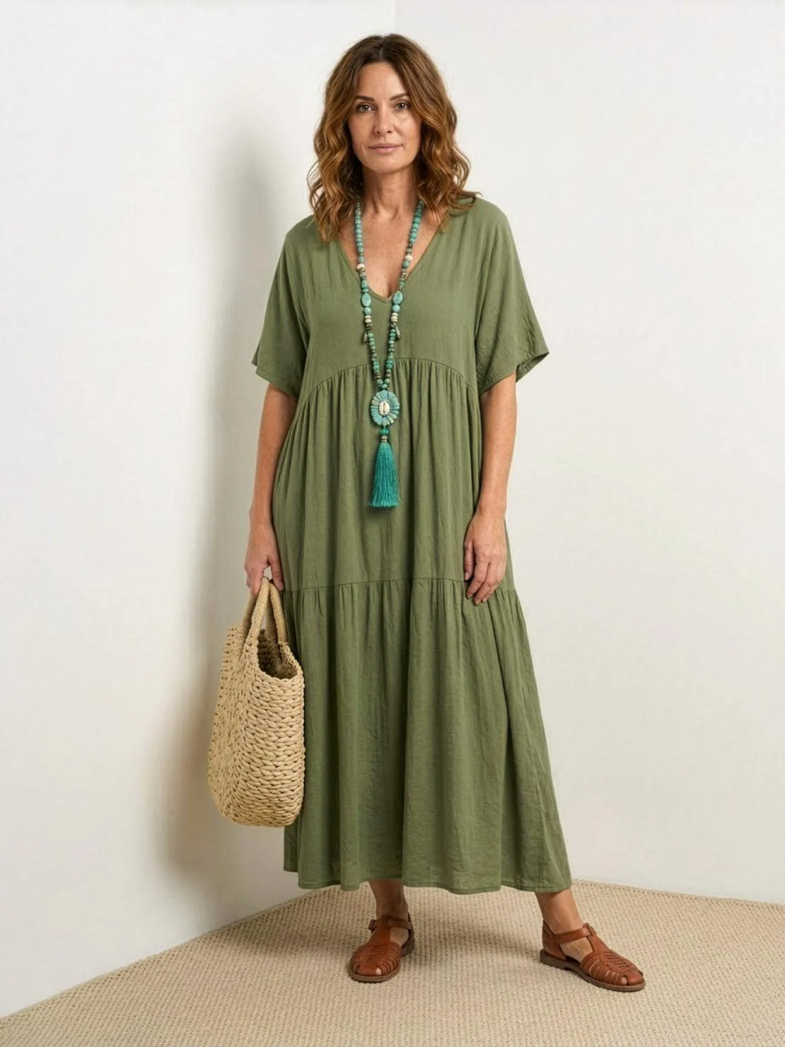 ⏳Time-Limited Special⏰Women's Casual Long Dress – V-Neck, Loose, Flowy 🌾