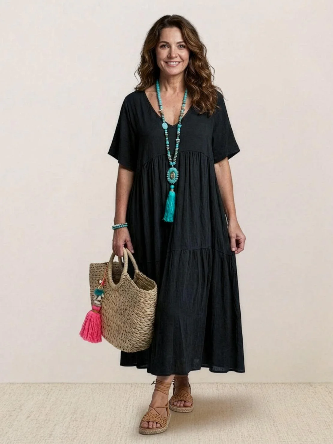 ⏳Time-Limited Special⏰Women's Casual Long Dress – V-Neck, Loose, Flowy 🌾