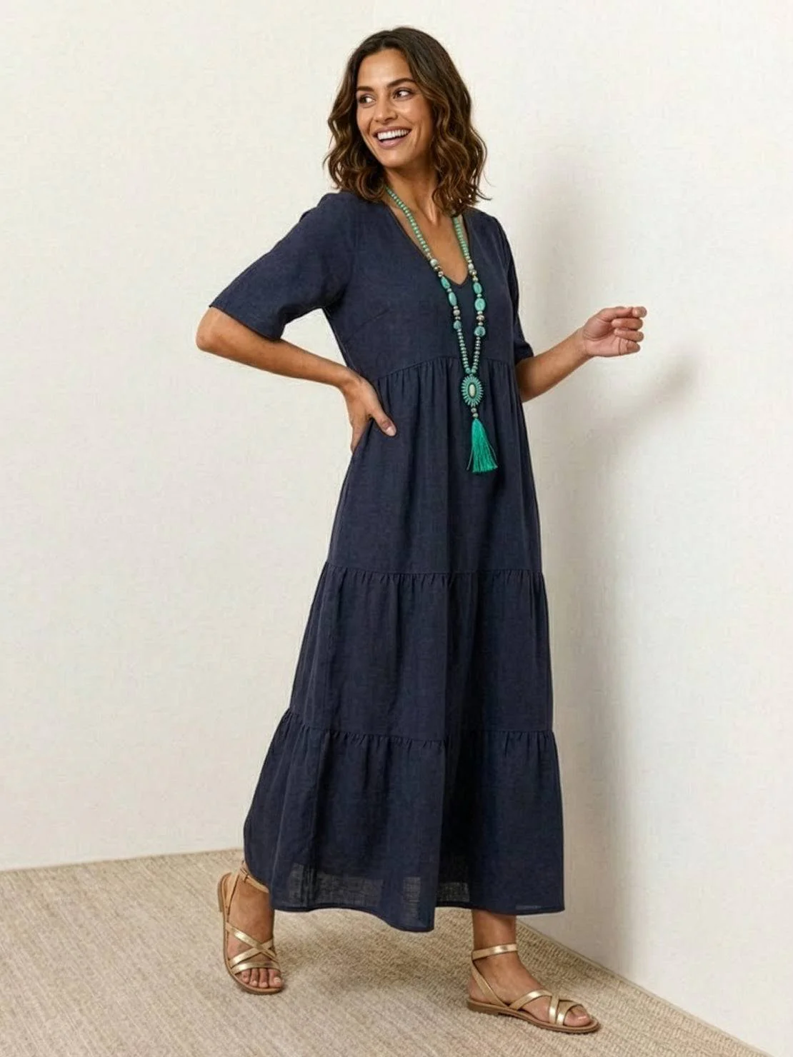 ⏳Time-Limited Special⏰Women's Casual Long Dress – V-Neck, Loose, Flowy 🌾