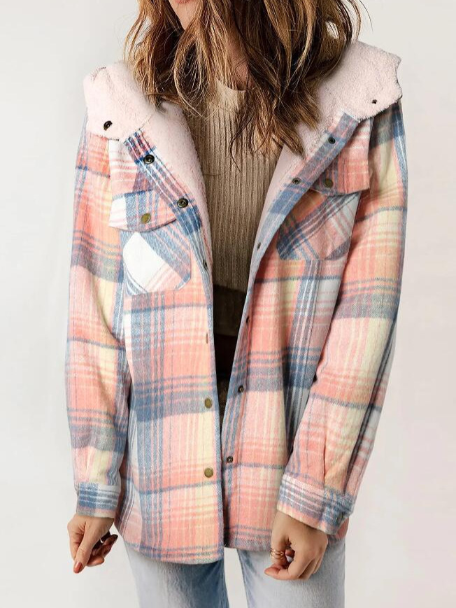 Women's Plaid Houndstooth Hooded Coat for Fall & Winter