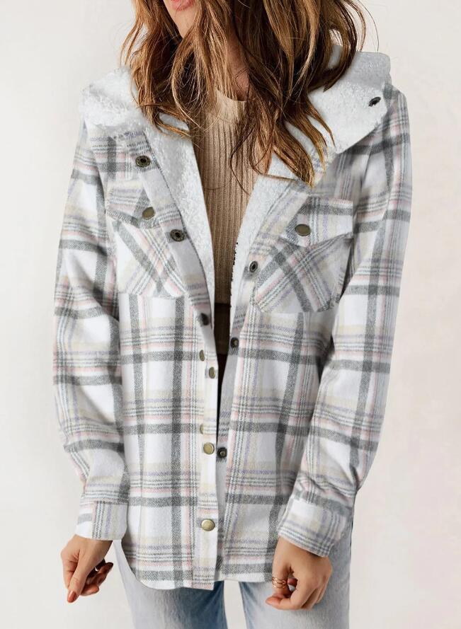 Women's Plaid Houndstooth Hooded Coat for Fall & Winter