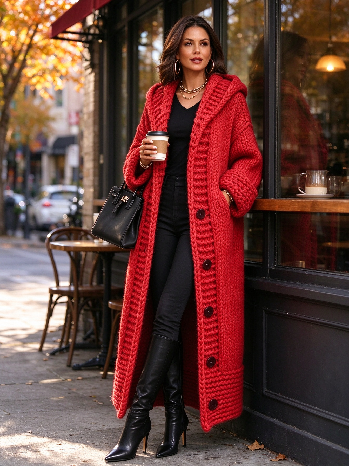 【Final Day 50% OFF】Women's Long Chunky Knit Hooded Cardigan – Relaxed Fit Casual Layer