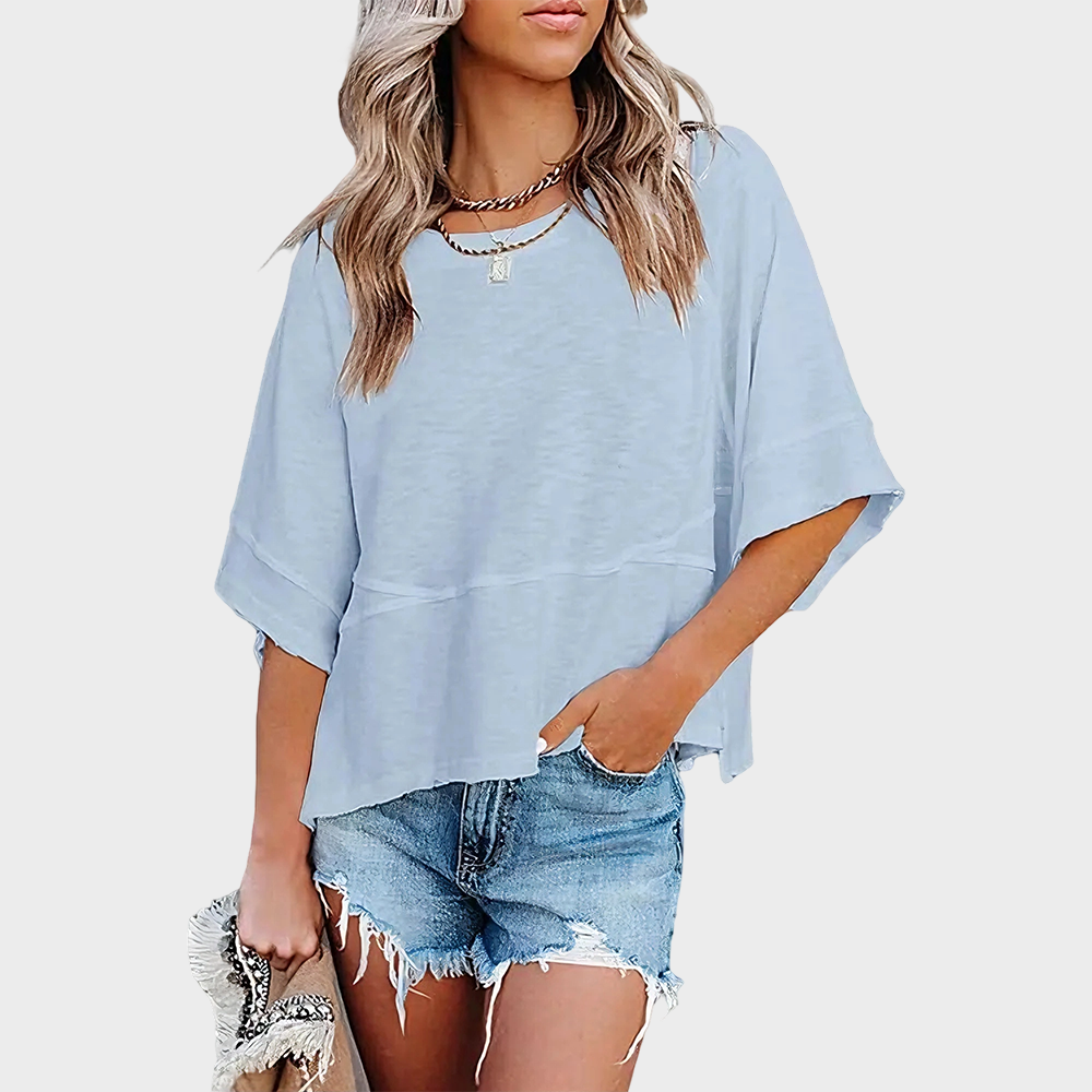 Panel Solid Color Flared Sleeve T-Shirt
