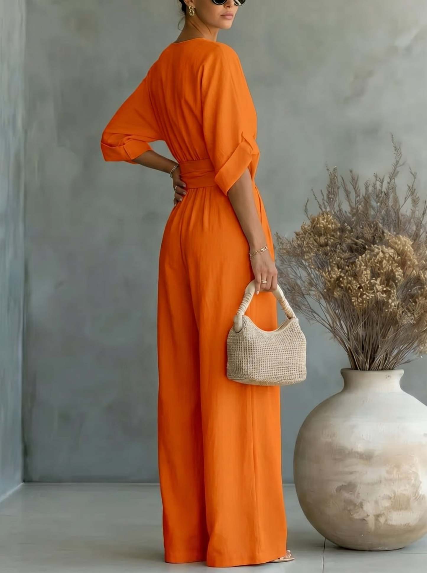 Elegant Vacation Casual Fashion V-neck Waist Jumpsuit
