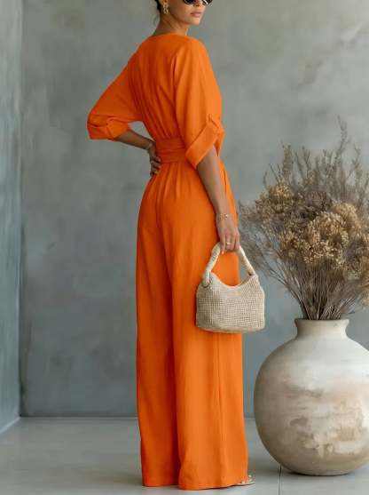Elegant Vacation Casual Fashion V-neck Waist Jumpsuit
