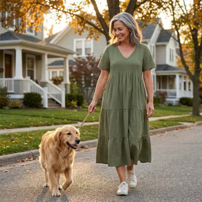 ⏳Time-Limited Special⏰Women's Casual Long Dress – V-Neck, Loose, Flowy 🌾