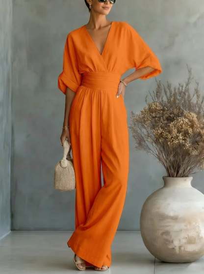 Elegant Vacation Casual Fashion V-neck Waist Jumpsuit