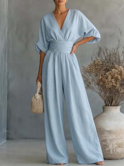Elegant Vacation Casual Fashion V-neck Waist Jumpsuit