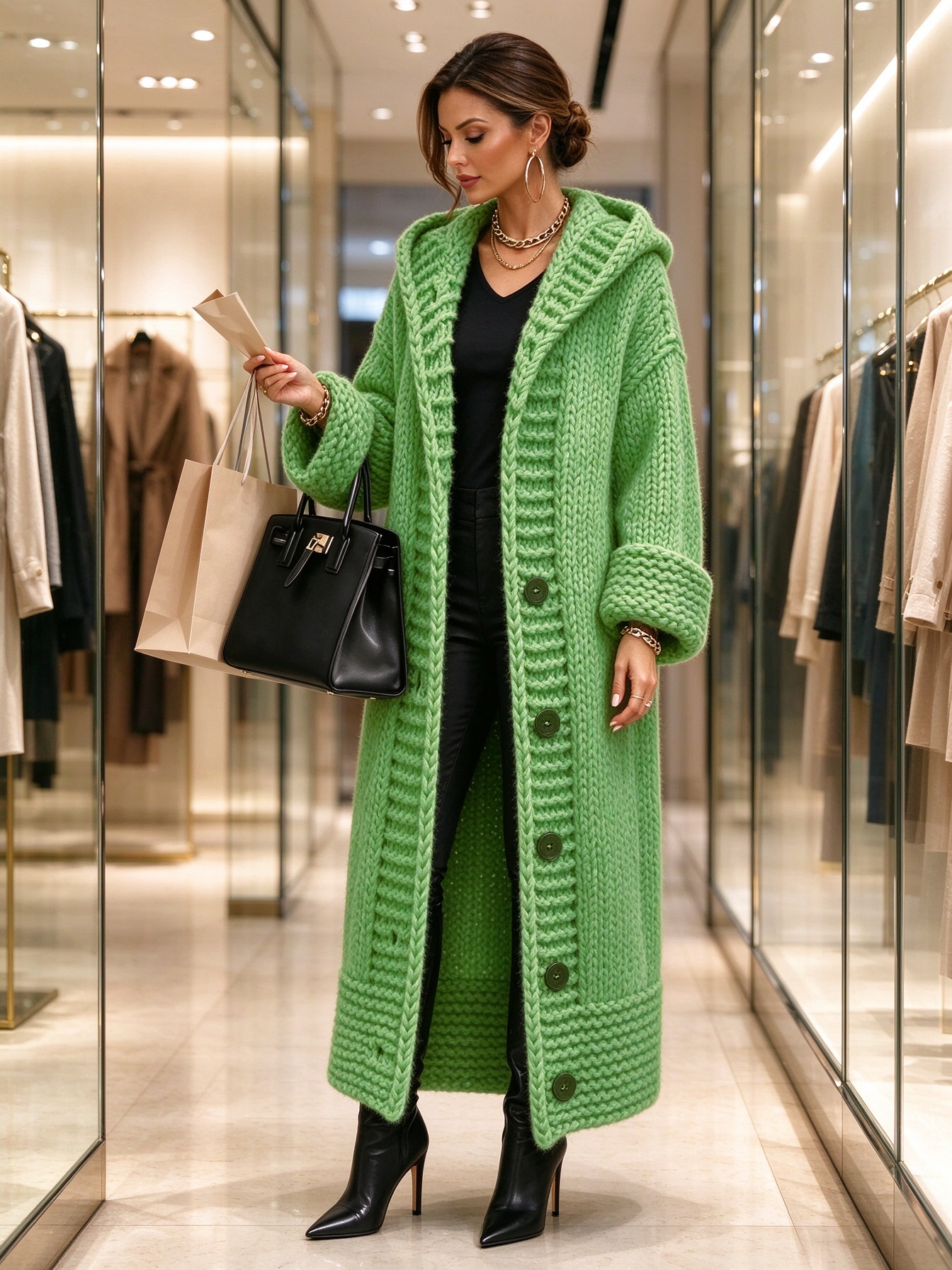 【Final Day 50% OFF】Women's Long Chunky Knit Hooded Cardigan – Relaxed Fit Casual Layer