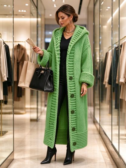 【Final Day 50% OFF】Women's Long Chunky Knit Hooded Cardigan – Relaxed Fit Casual Layer
