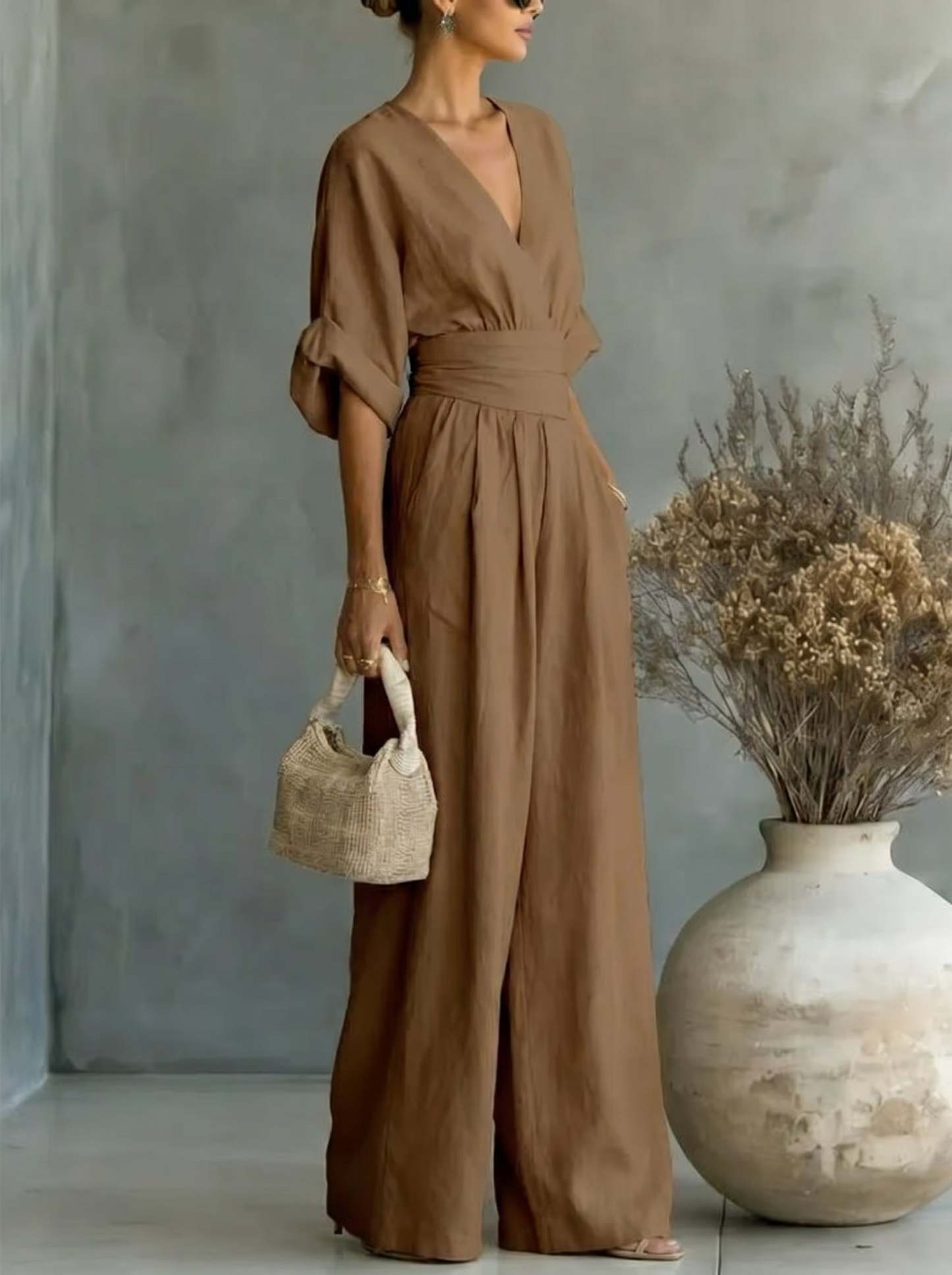 Elegant Vacation Casual Fashion V-neck Waist Jumpsuit