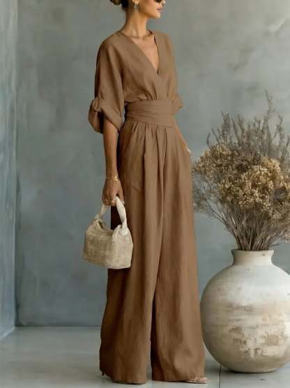 Elegant Vacation Casual Fashion V-neck Waist Jumpsuit