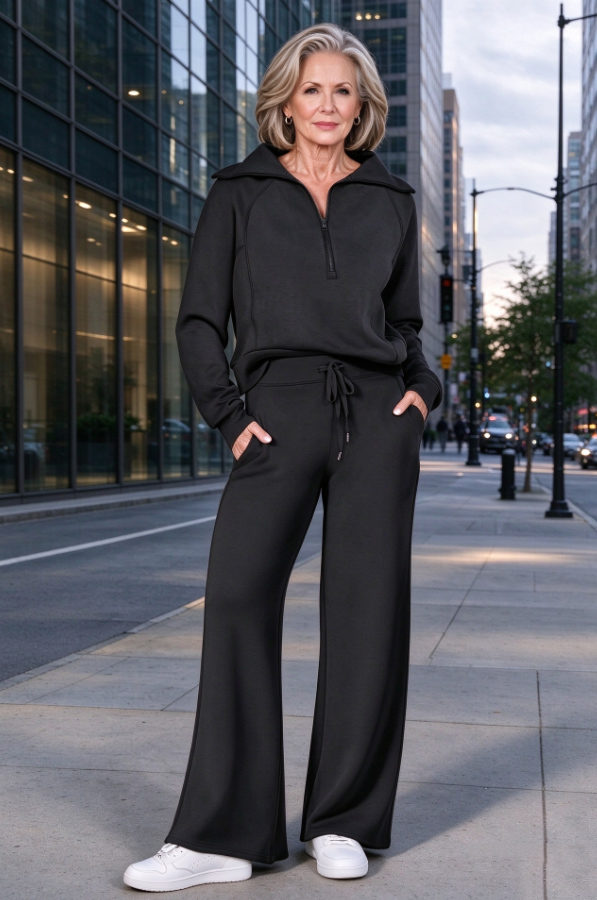 Women’s Soft Ribbed Two-Piece Lounge Set – Relaxed Long-Sleeve Top & Matching Pants
