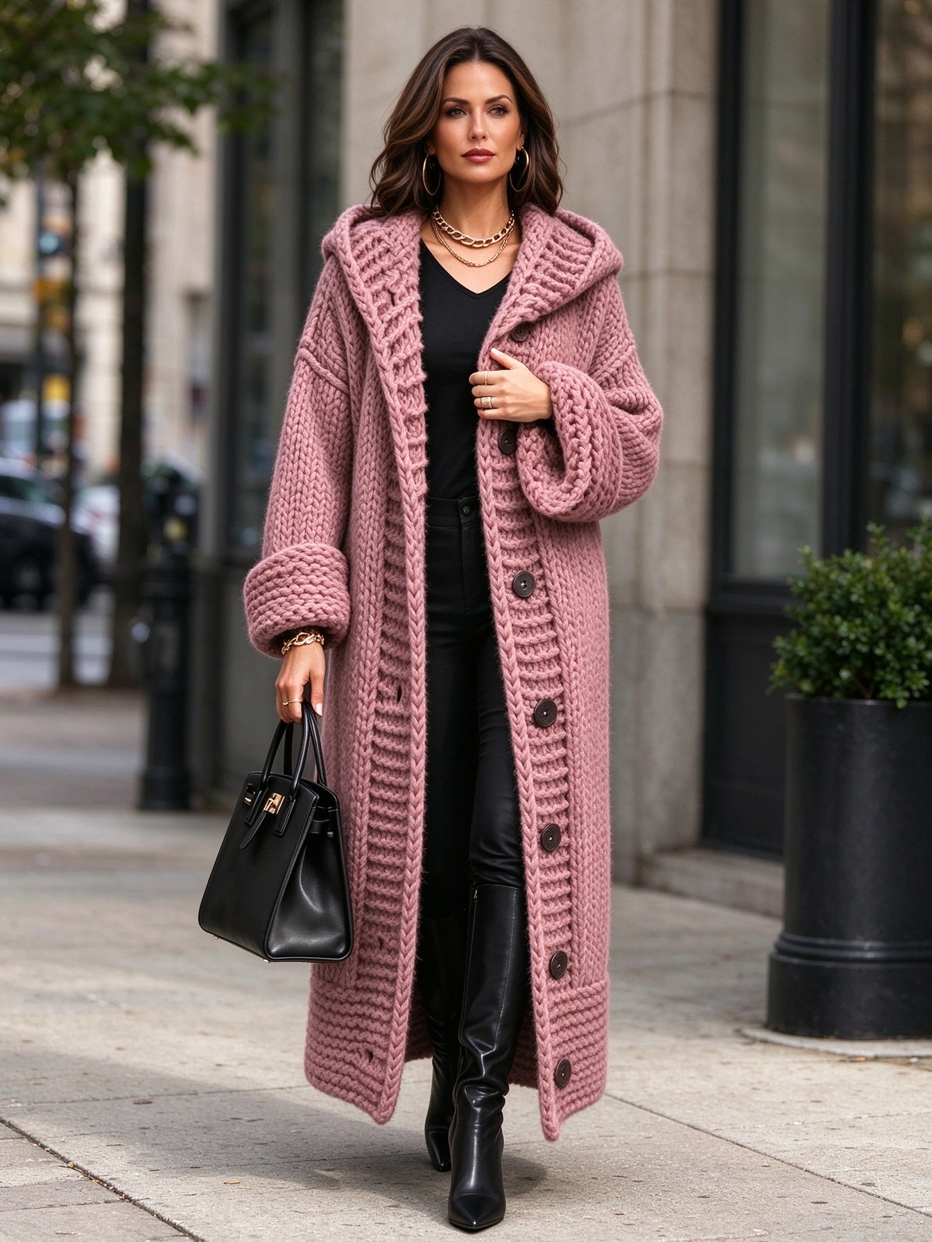 【Final Day 50% OFF】Women's Long Chunky Knit Hooded Cardigan – Relaxed Fit Casual Layer