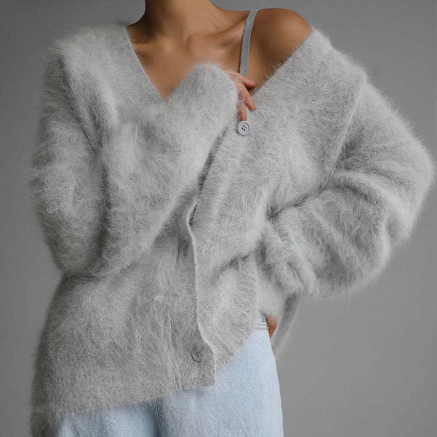 Soft V-Neck Button Knit Cardigan