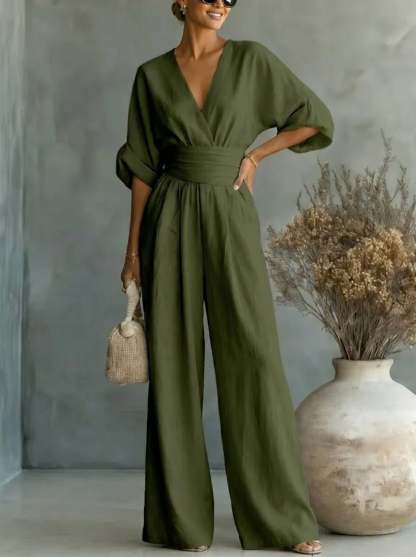 Elegant Vacation Casual Fashion V-neck Waist Jumpsuit