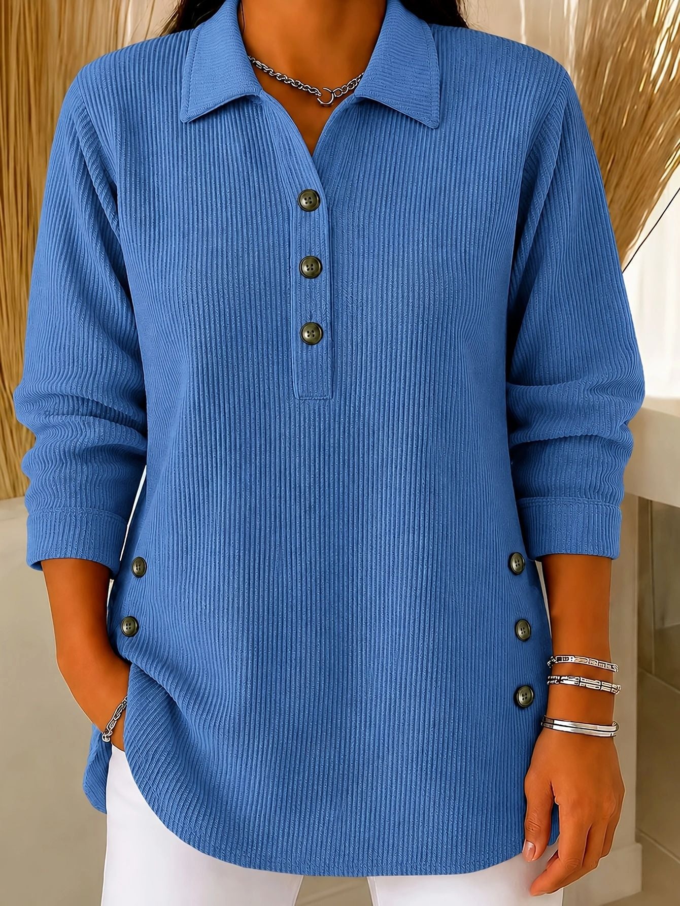 Asymmetric Hem Loose Casual Top – Women's Long-Sleeve Ribbed Sweatshirt