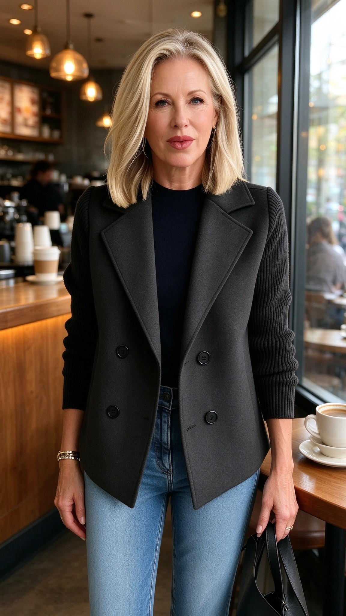 Women's Soft Knit Double-Breasted Blazer – Relaxed Tailored Jacket for Work, Travel, Dinner & Everyday Style