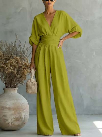 Elegant Vacation Casual Fashion V-neck Waist Jumpsuit