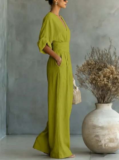 Elegant Vacation Casual Fashion V-neck Waist Jumpsuit