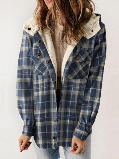 Women's Plaid Houndstooth Hooded Coat for Fall & Winter