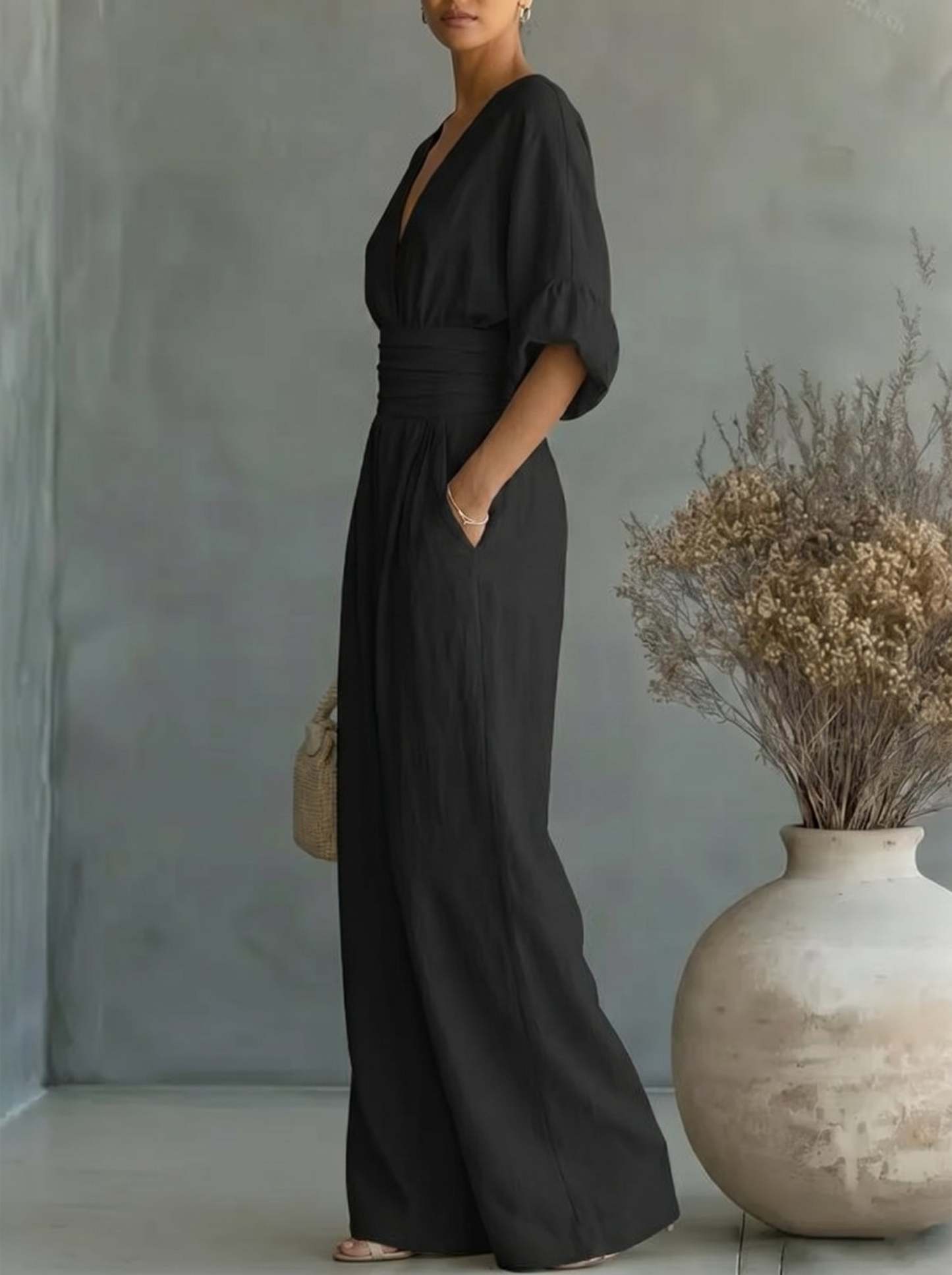 Elegant Vacation Casual Fashion V-neck Waist Jumpsuit